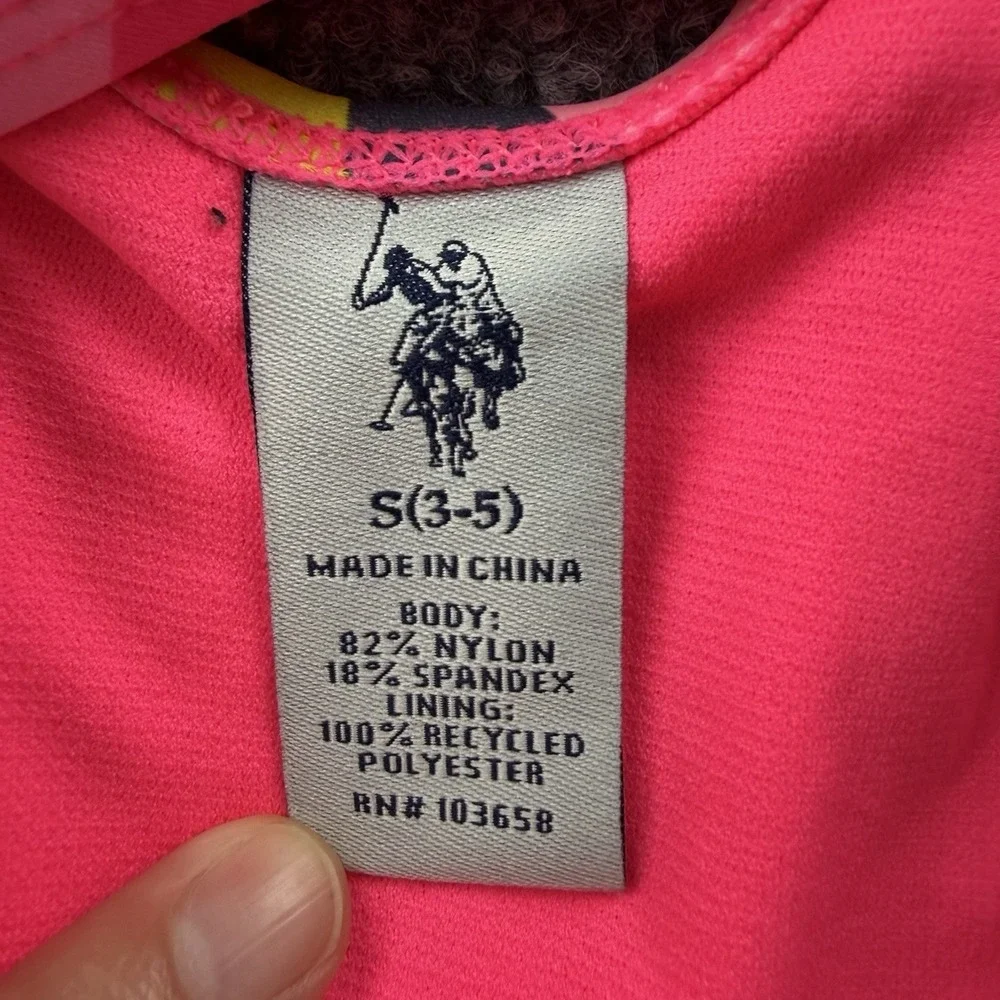 Polo Ralph Lauren Girls One Piece Swimsuit Size S (3–5) Pink Multicolor USA Logo